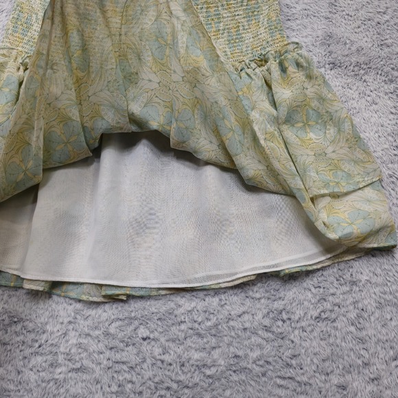 Chelsea & Violet Mini Skirt Women's Medium Green & Yellow Smocked Elastic Waist - Picture 5 of 12